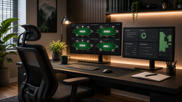 Setup de Poker: Monitores e Cadeira para Jogadores de Poker